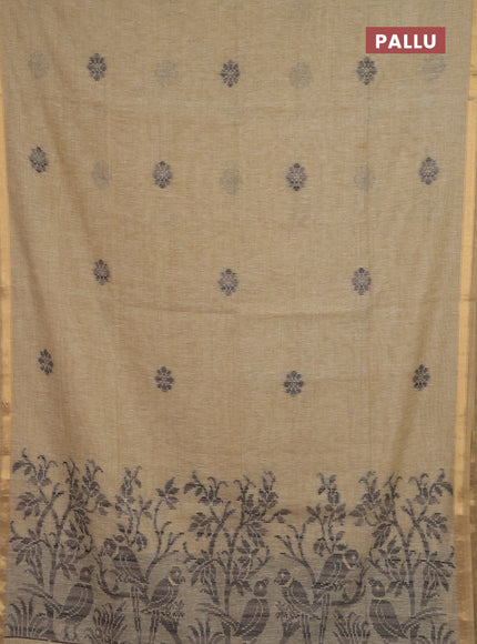 Jamdhani cotton saree beige and black with allover thread & zari woven buttas and jamdhani pallu
