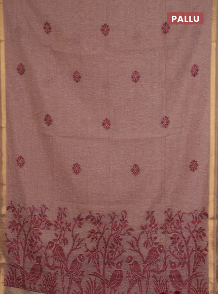 Jamdhani cotton saree dark peach shade and maroon with allover thread & zari woven buttas and jamdhani pallu