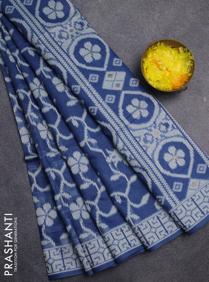 Jamdhani cotton saree blue shade with allover thread & zari buttas and jamdhani pallu