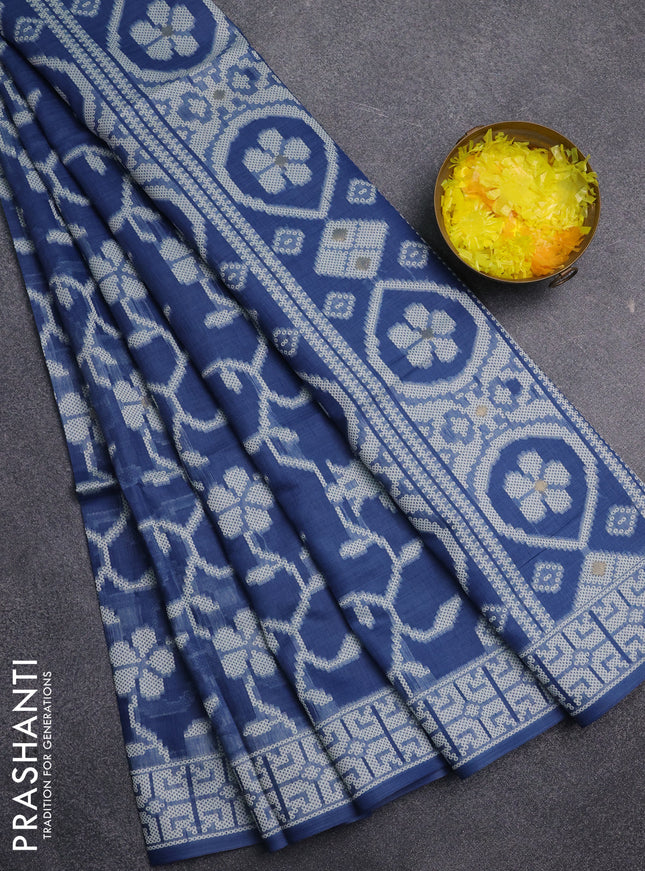 Jamdhani cotton saree blue shade with allover thread & zari buttas and jamdhani pallu