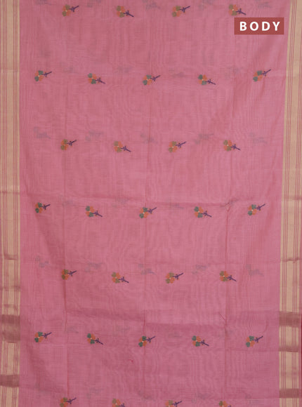 Jamdhani cotton saree peach pink and dark pink with allover thread & zari buttas and jamdhani pallu