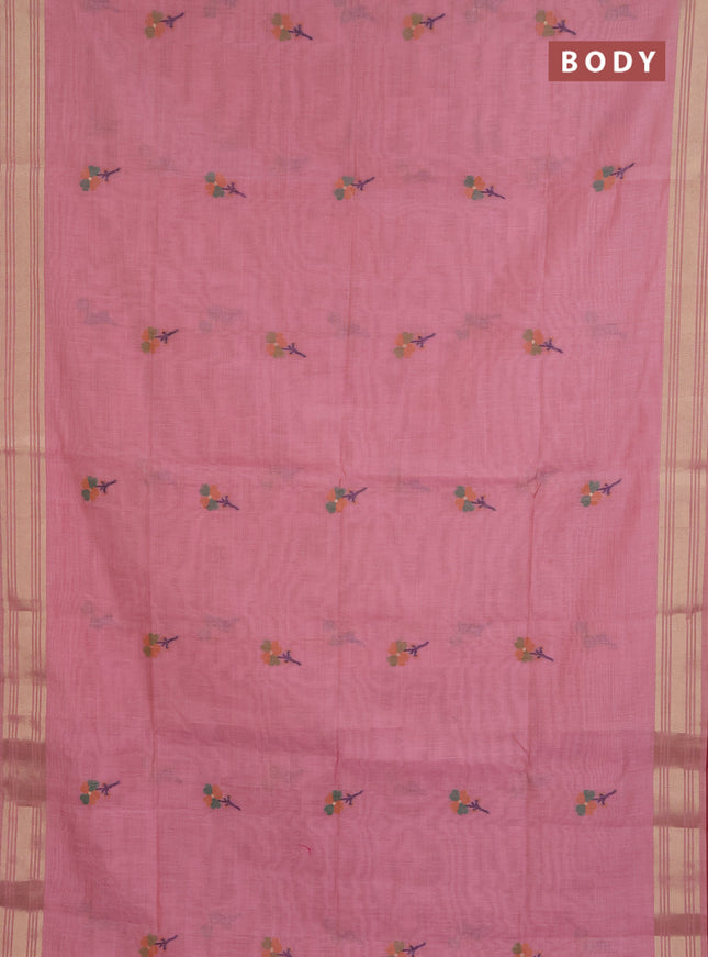 Jamdhani cotton saree peach pink and dark pink with allover thread & zari buttas and jamdhani pallu