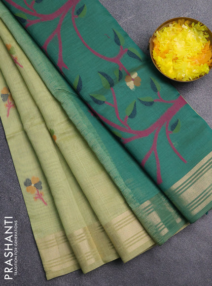 Jamdhani cotton saree pista green and teal green with thread & zari woven buttas and jamdhani pallu