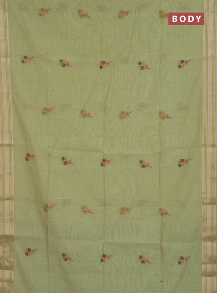 Jamdhani cotton saree pista green and teal green with thread & zari woven buttas and jamdhani pallu