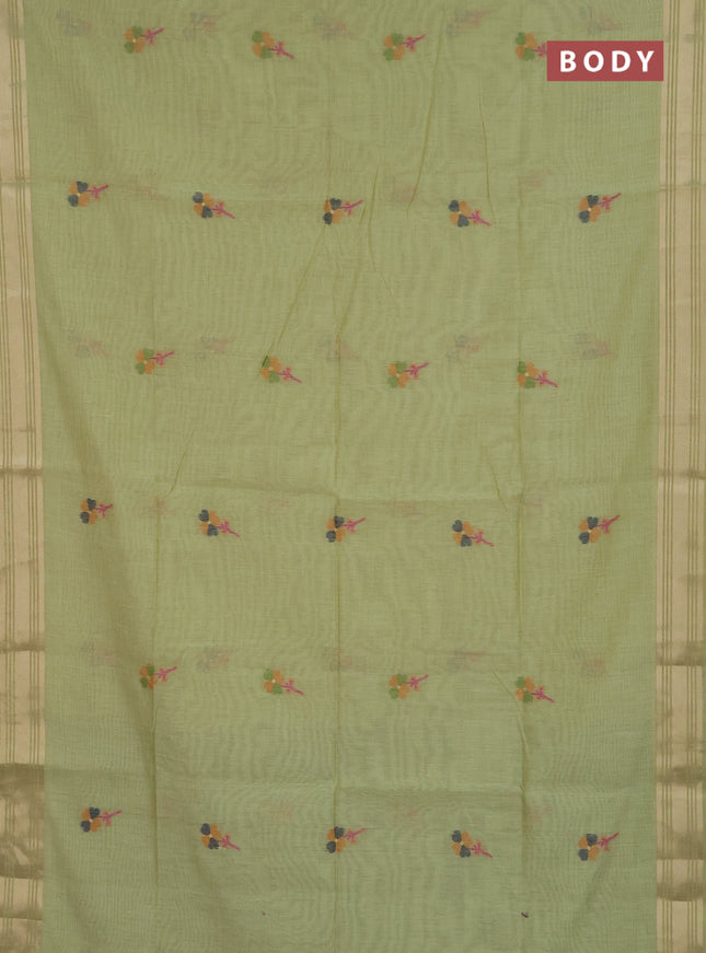 Jamdhani cotton saree pista green and teal green with thread & zari woven buttas and jamdhani pallu