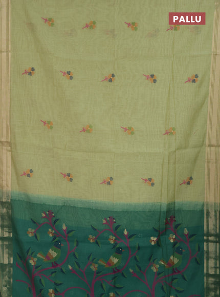 Jamdhani cotton saree pista green and teal green with thread & zari woven buttas and jamdhani pallu