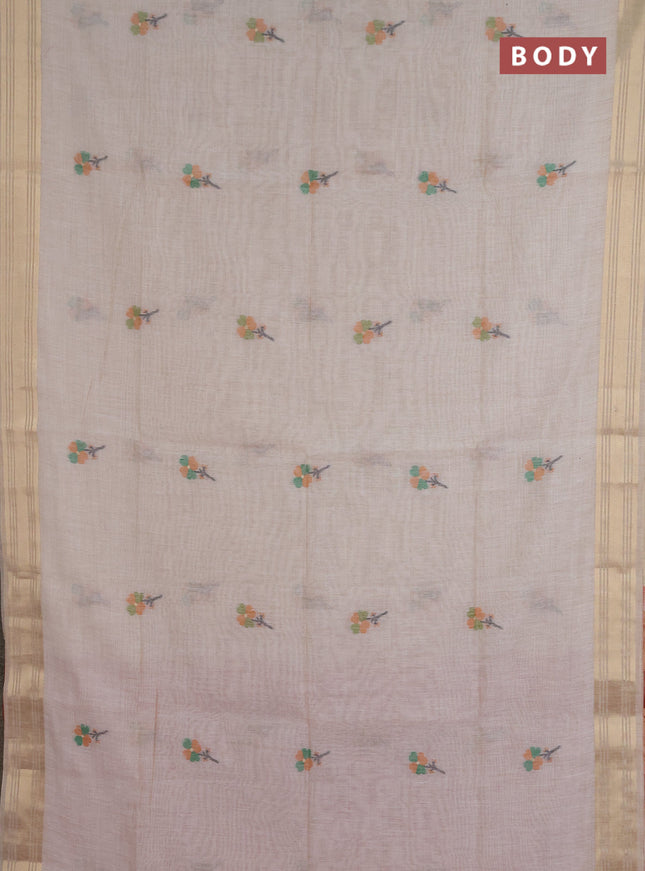 Jamdhani cotton saree beige and red with thread & zari woven buttas and jamdhani pallu