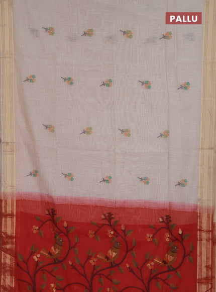 Jamdhani cotton saree beige and red with thread & zari woven buttas and jamdhani pallu