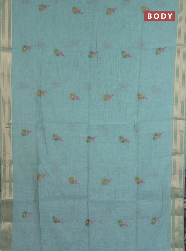 Jamdhani cotton saree teal green and navy blue with thread & zari woven buttas and jamdhani pallu