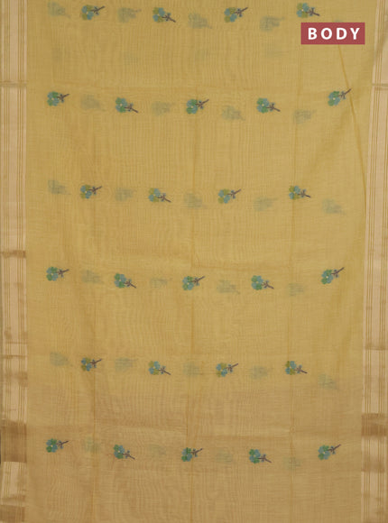 Jamdhani cotton saree pale yellow and magenta pink with thread & zari woven buttas and jamdhani pallu