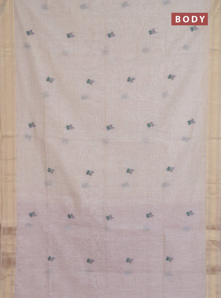 Jamdhani cotton saree beige and dark pink with thread & zari woven buttas and jamdhani pallu