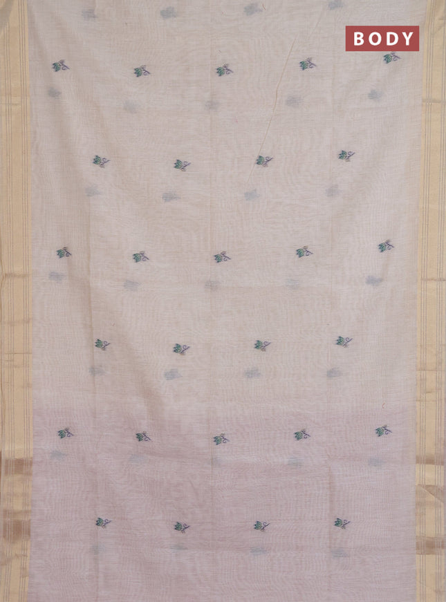 Jamdhani cotton saree beige and dark pink with thread & zari woven buttas and jamdhani pallu