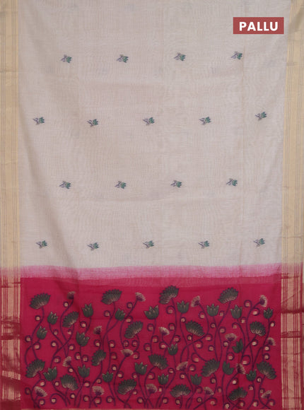 Jamdhani cotton saree beige and dark pink with thread & zari woven buttas and jamdhani pallu