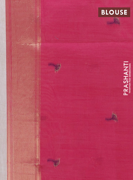 Jamdhani cotton saree beige and dark pink with thread & zari woven buttas and jamdhani pallu