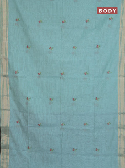 Jamdhani cotton saree pastel green and navy blue with thread & zari woven buttas and jamdhani pallu