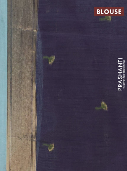 Jamdhani cotton saree pastel green and navy blue with thread & zari woven buttas and jamdhani pallu