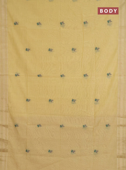Jamdhani cotton saree pale yellow and dark pink with thread & zari woven buttas and jamdhani pallu