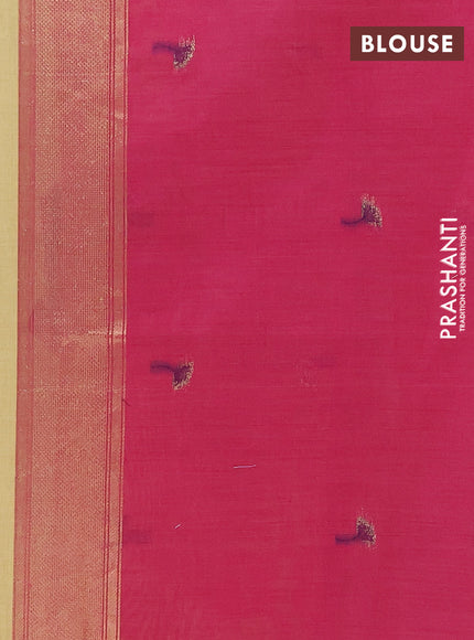 Jamdhani cotton saree pale yellow and dark pink with thread & zari woven buttas and jamdhani pallu