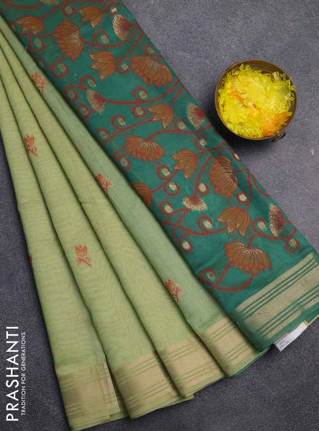 Jamdhani cotton saree pista green and green with thread & zari woven buttas and jamdhani pallu