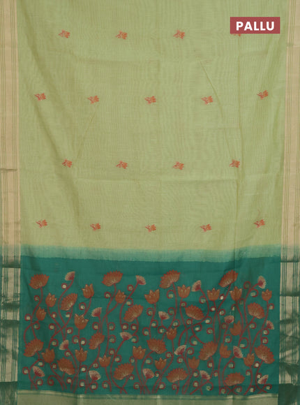 Jamdhani cotton saree pista green and green with thread & zari woven buttas and jamdhani pallu