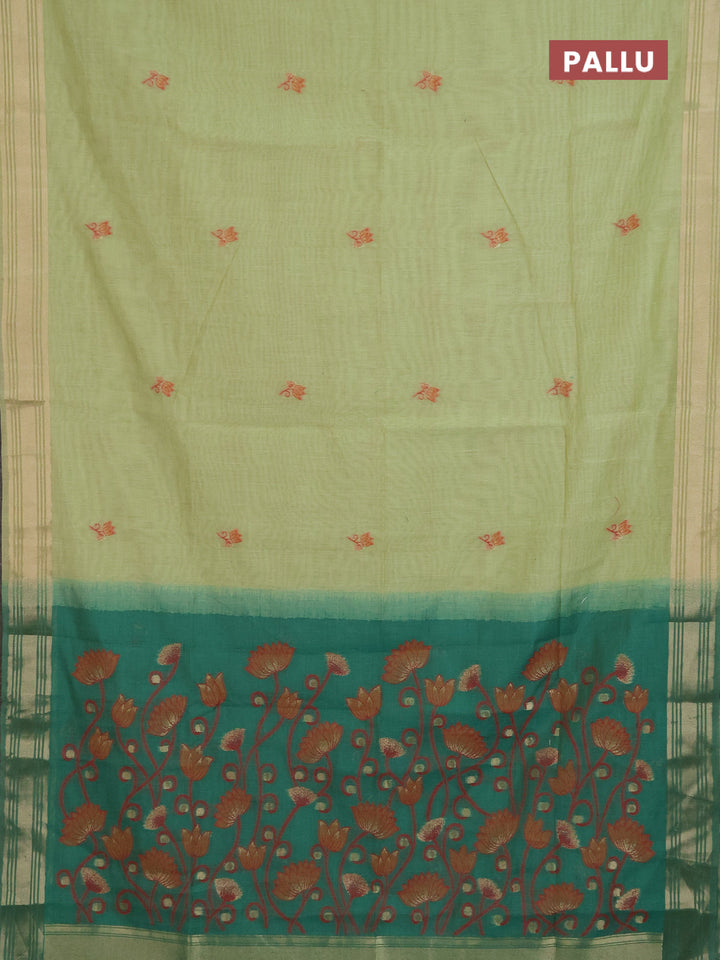 Jamdhani cotton saree pista green and green with thread & zari woven buttas and jamdhani pallu