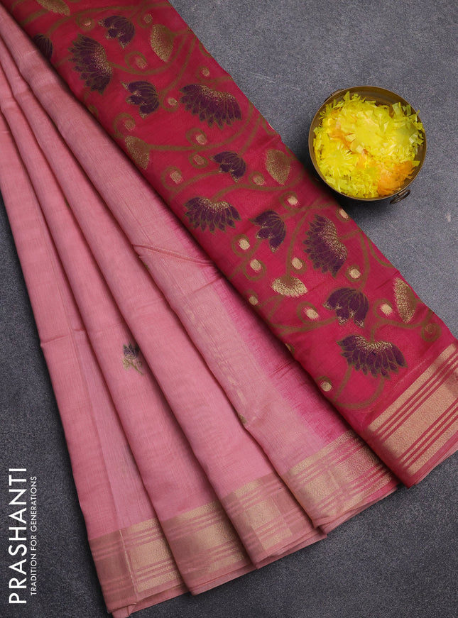 Jamdhani cotton saree light pink and dark pink with thread & zari woven buttas and jamdhani pallu