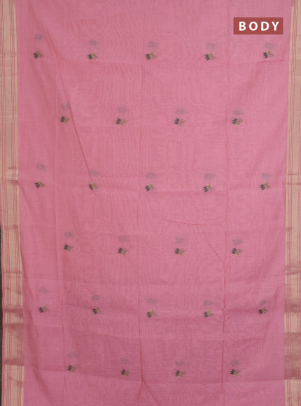 Jamdhani cotton saree light pink and dark pink with thread & zari woven buttas and jamdhani pallu