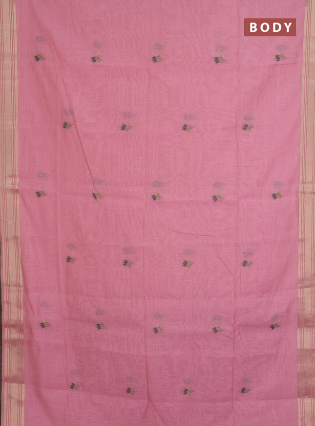 Jamdhani cotton saree light pink and dark pink with thread & zari woven buttas and jamdhani pallu