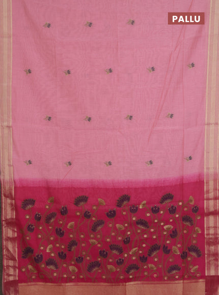 Jamdhani cotton saree light pink and dark pink with thread & zari woven buttas and jamdhani pallu