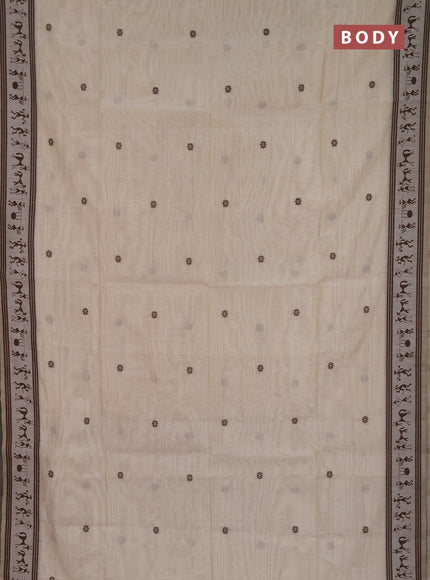 Jamdhani cotton saree beige and coffee brown with allover thread woven buttas and jamdhani pallu