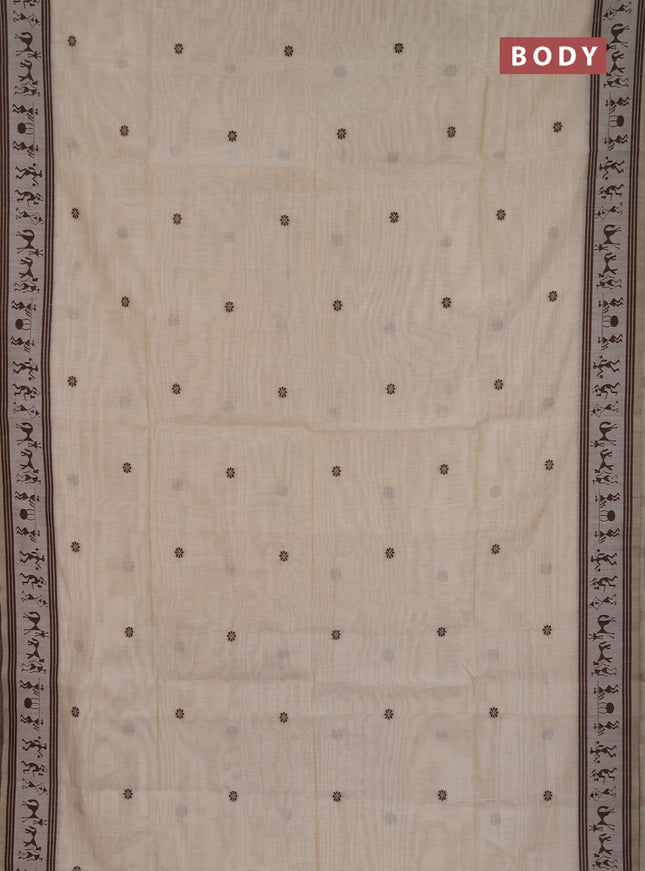 Jamdhani cotton saree beige and coffee brown with allover thread woven buttas and jamdhani pallu