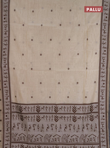 Jamdhani cotton saree beige and coffee brown with allover thread woven buttas and jamdhani pallu