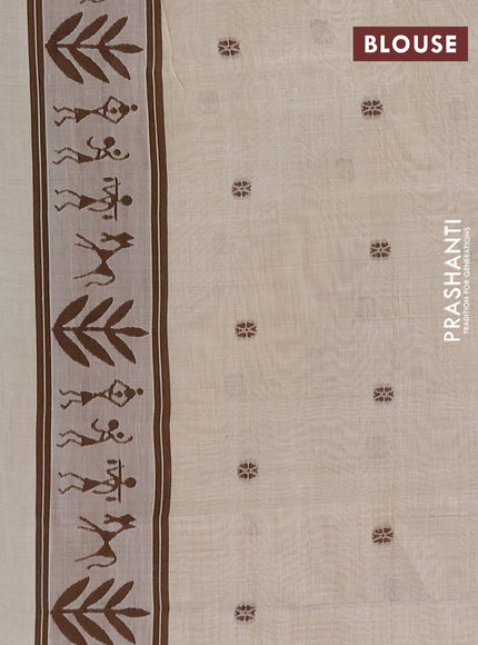 Jamdhani cotton saree beige and coffee brown with allover thread woven buttas and jamdhani pallu