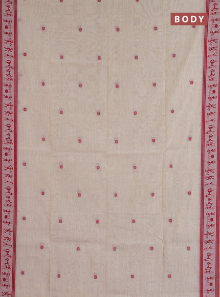 Jamdhani cotton saree beige and maroon with allover thread woven buttas and jamdhani pallu