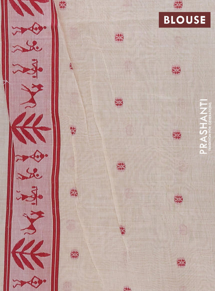 Jamdhani cotton saree beige and maroon with allover thread woven buttas and jamdhani pallu