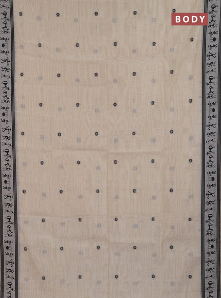 Jamdhani cotton saree beige and black with allover thread woven buttas and jamdhani pallu