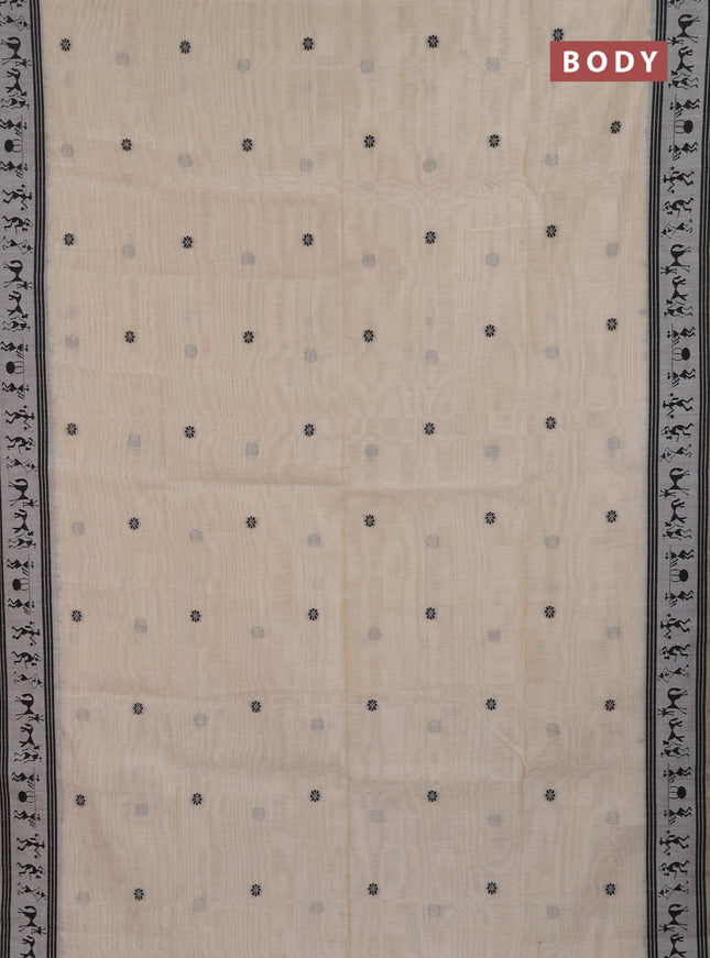 Jamdhani cotton saree beige and black with allover thread woven buttas and jamdhani pallu