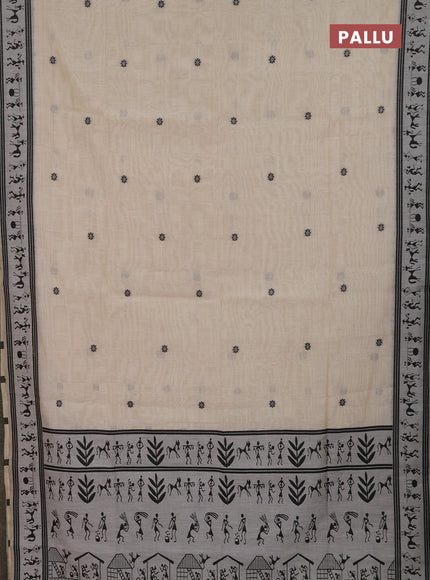 Jamdhani cotton saree beige and black with allover thread woven buttas and jamdhani pallu