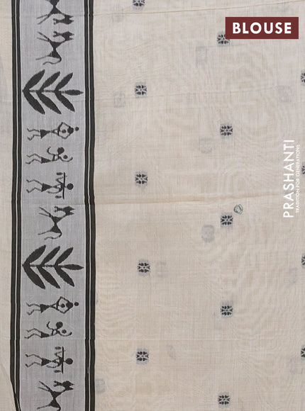 Jamdhani cotton saree beige and black with allover thread woven buttas and jamdhani pallu