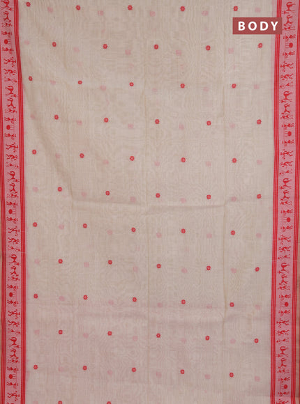 Jamdhani cotton saree beige and red with allover thread woven buttas and jamdhani pallu