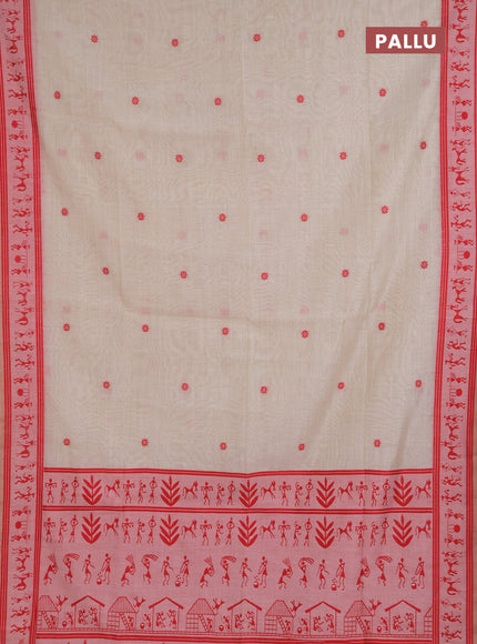 Jamdhani cotton saree beige and red with allover thread woven buttas and jamdhani pallu