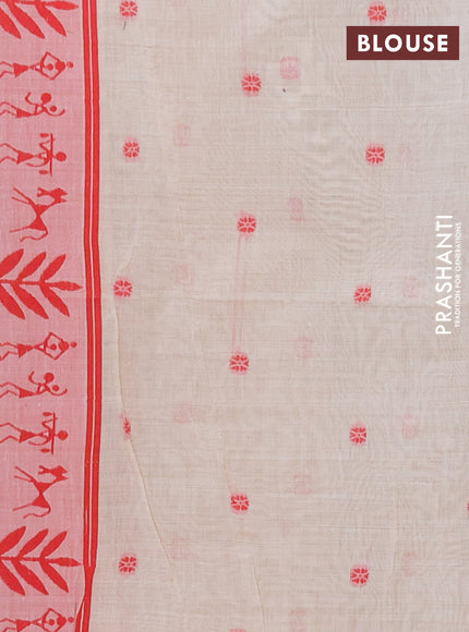 Jamdhani cotton saree beige and red with allover thread woven buttas and jamdhani pallu