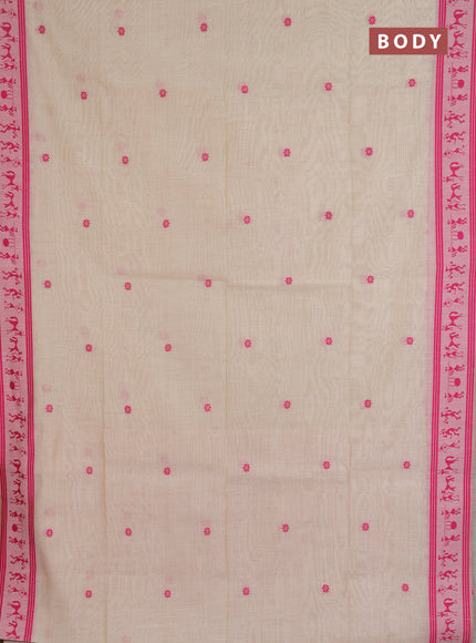 Jamdhani cotton saree beige and pink with allover thread woven buttas and jamdhani pallu