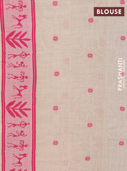 Jamdhani cotton saree beige and pink with allover thread woven buttas and jamdhani pallu