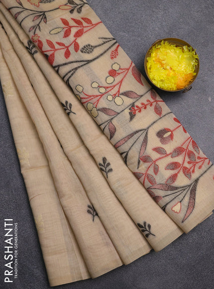 Jamdhani cotton saree beige with allover thread & zari woven buttas and jamdhani pallu