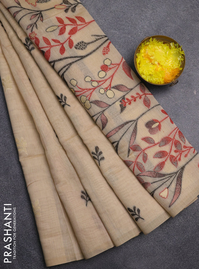 Jamdhani cotton saree beige with allover thread & zari woven buttas and jamdhani pallu