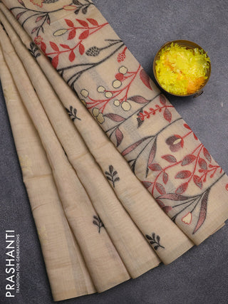 Jamdhani cotton saree beige with allover thread & zari woven buttas and jamdhani pallu