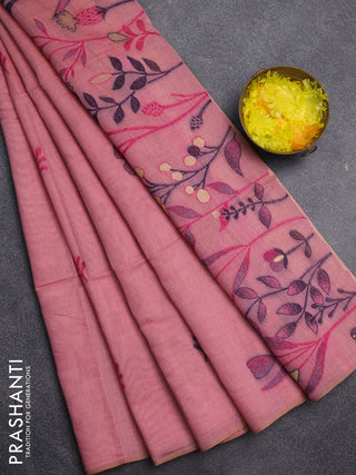 Jamdhani cotton saree peach pink with allover thread & zari woven buttas and jamdhani pallu