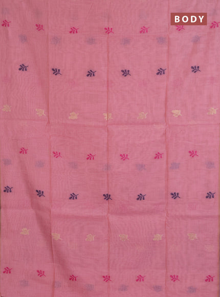 Jamdhani cotton saree peach pink with allover thread & zari woven buttas and jamdhani pallu