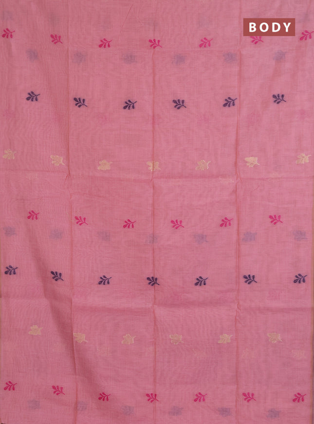 Jamdhani cotton saree peach pink with allover thread & zari woven buttas and jamdhani pallu